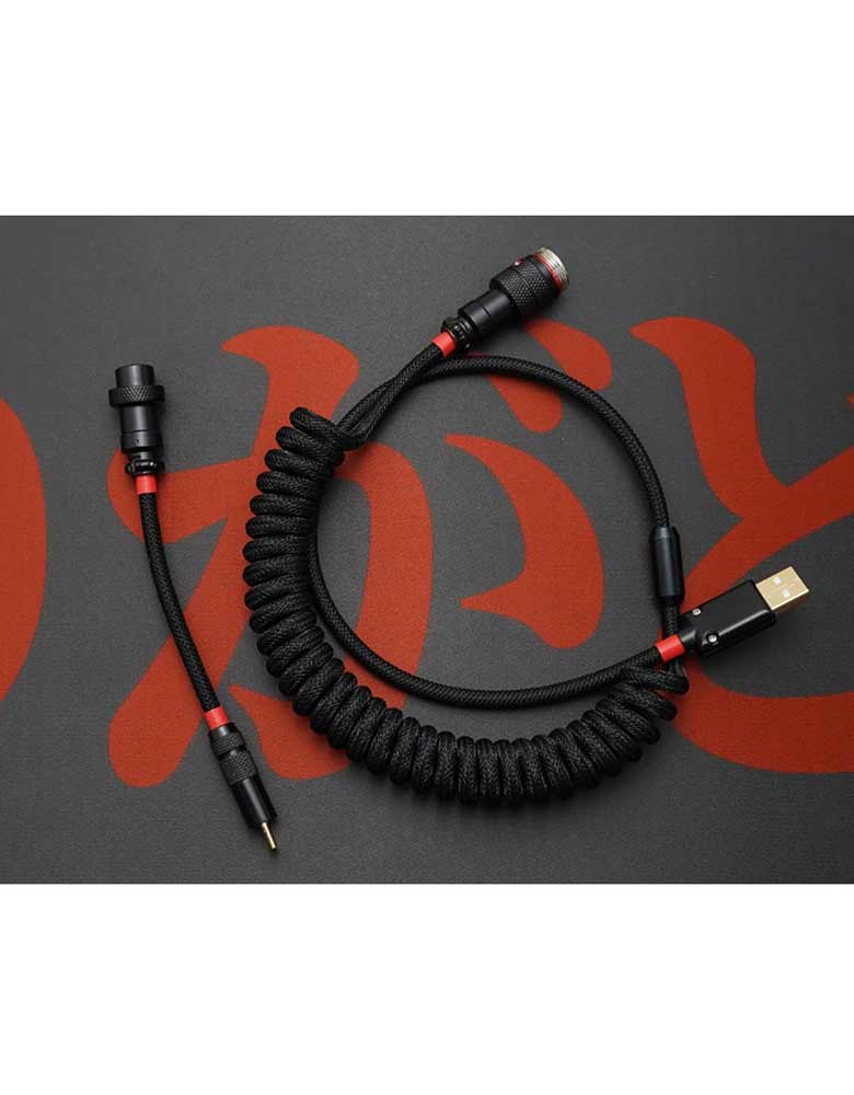 Custom Braided Cord USB TypeC Coiled Cable with Gx16 Aviation Connector for Keyboard [Classic